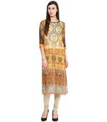 Orange printed polyester kurtas-and-kurtis