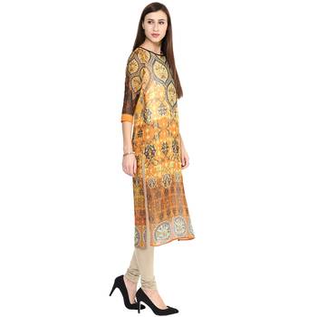 Orange printed polyester kurtas-and-kurtis 3