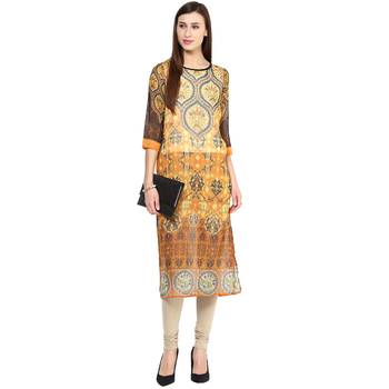 Orange printed polyester kurtas-and-kurtis 4