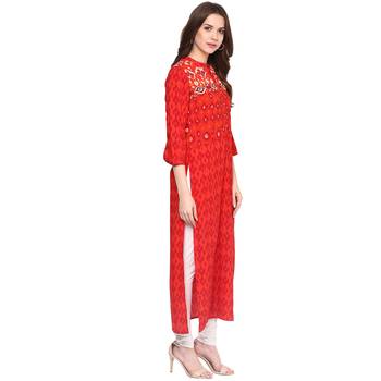Red printed polyester kurtas-and-kurtis 4