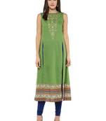 Green printed viscose kurtas-and-kurtis