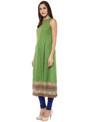Green printed viscose kurtas-and-kurtis 3