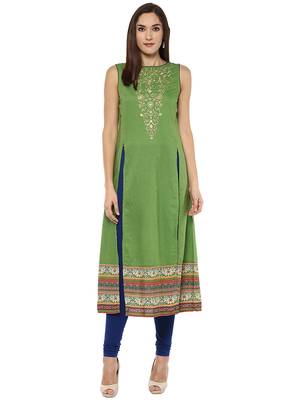 Green printed viscose kurtas-and-kurtis 4
