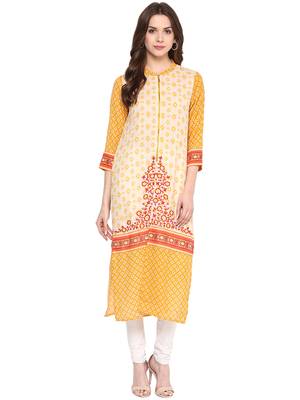 Yellow printed polyester kurtas-and-kurtis 1