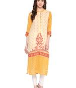 Yellow printed polyester kurtas-and-kurtis