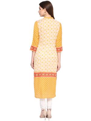 Yellow printed polyester kurtas-and-kurtis 2