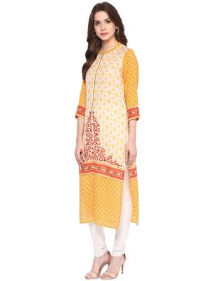 Yellow printed polyester kurtas-and-kurtis 3