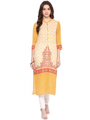 Yellow printed polyester kurtas-and-kurtis 4