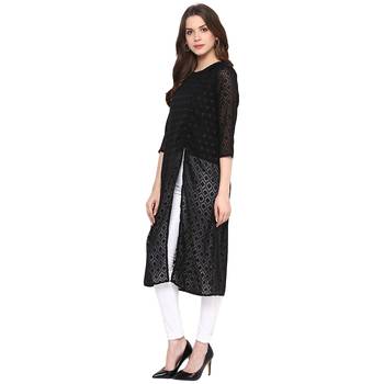 Black printed polyester kurtas-and-kurtis 3