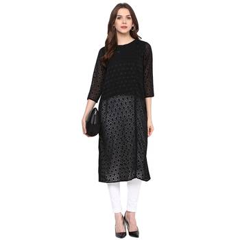 Black printed polyester kurtas-and-kurtis 4