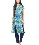 Green printed polyester kurtas-and-kurtis