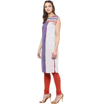 Off white printed polyester kurtas-and-kurtis 4