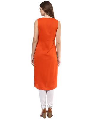 Orange printed polyester kurtas-and-kurtis 2
