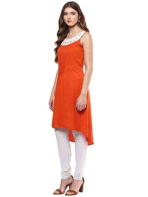 Orange printed polyester kurtas-and-kurtis 3