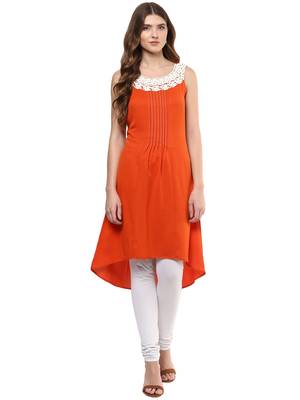 Orange printed polyester kurtas-and-kurtis 4