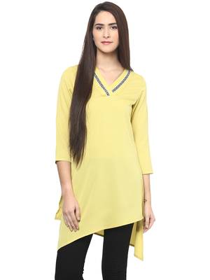 Yellow printed polyester kurtas-and-kurtis 1
