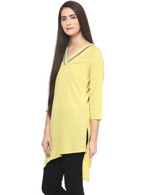 Yellow printed polyester kurtas-and-kurtis 3