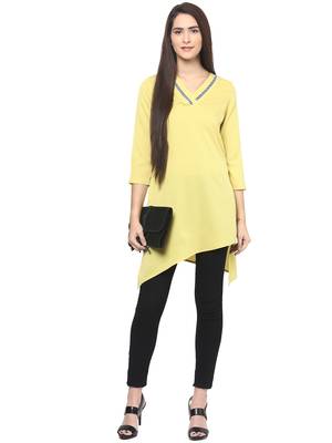 Yellow printed polyester kurtas-and-kurtis 4