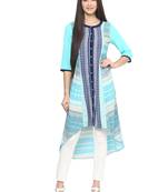 Blue printed polyester kurtas-and-kurtis