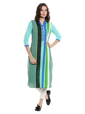 Blue printed polyester kurtas-and-kurtis 1
