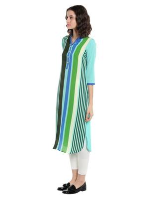Blue printed polyester kurtas-and-kurtis 4