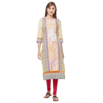 Beige printed polyester kurtas-and-kurtis 1