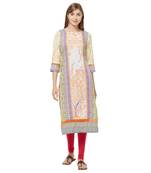 Beige printed polyester kurtas-and-kurtis
