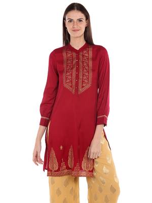 Maroon printed viscose kurtas-and-kurtis 1
