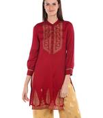 Maroon printed viscose kurtas-and-kurtis