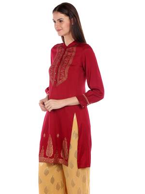 Maroon printed viscose kurtas-and-kurtis 2