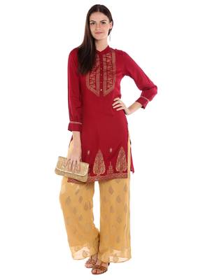 Maroon printed viscose kurtas-and-kurtis 4