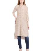 Beige printed polyester kurtas-and-kurtis
