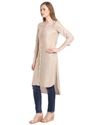 Beige printed polyester kurtas-and-kurtis 3