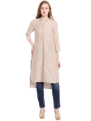 Beige printed polyester kurtas-and-kurtis 4