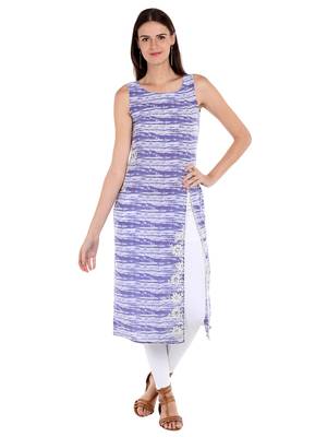 Blue printed polyester kurtas-and-kurtis 4