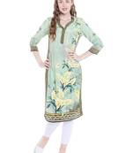 Green printed polyester kurtas-and-kurtis