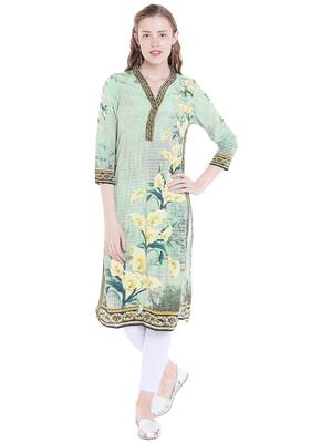 Green printed polyester kurtas-and-kurtis 4