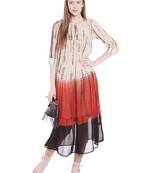 Orange printed polyester kurtas-and-kurtis