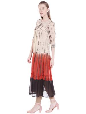 Orange printed polyester kurtas-and-kurtis 3