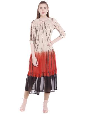 Orange printed polyester kurtas-and-kurtis 5