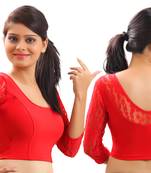 Red Lace Crochet Stretchable Blouse And Crop Top