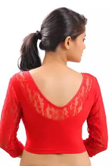 Red Lace Crochet Stretchable Blouse And Crop Top