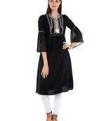 Black printed viscose kurtas-and-kurtis