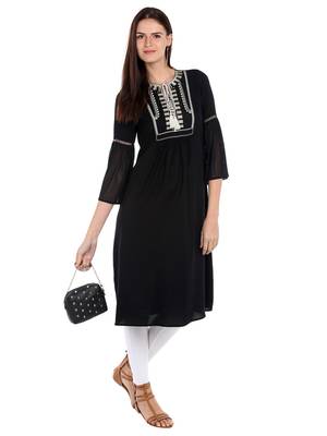 Black printed viscose kurtas-and-kurtis 5