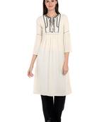 Off white printed viscose kurtas-and-kurtis