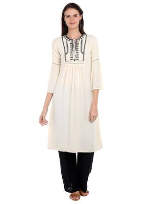 Off white printed viscose kurtas-and-kurtis 3