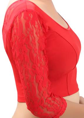 Red Lace Crochet Stretchable Blouse And Crop Top 3