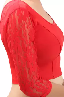 Red Lace Crochet Stretchable Blouse And Crop Top