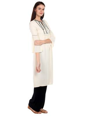 Off white printed viscose kurtas-and-kurtis 4
