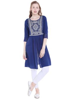 Blue printed polyester kurtas-and-kurtis 1